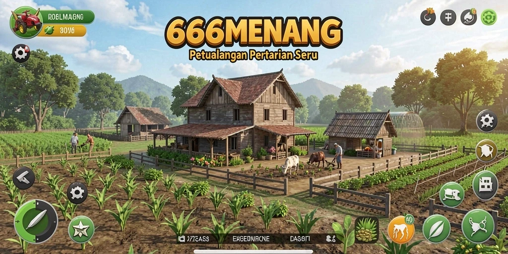 Tangkapan layar gameplay menunjukkan petualangan pertanian yang penuh warna.