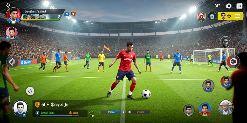 Screenshot 6CF menampilkan aksi sepak bola yang dinamis dan mengasyikkan.