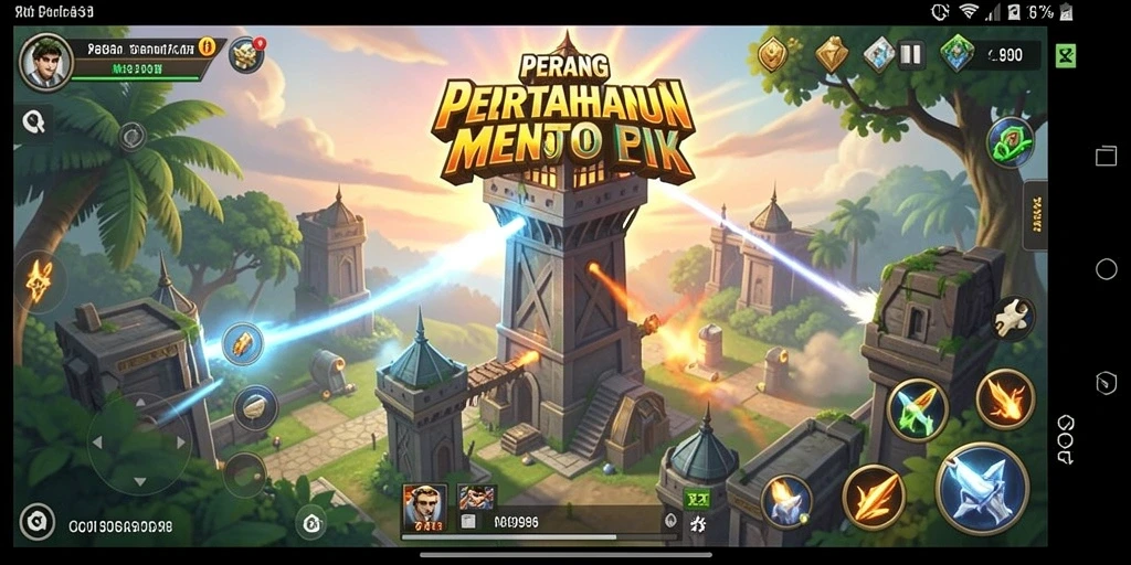 Tampilan gameplay Tower Defense yang seru dan mendebarkan di RR999.