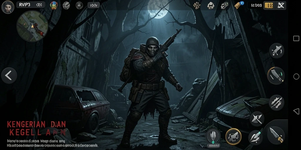 Screenshot gameplay RVIP3 menampilkan suasana Horror yang mencekam.