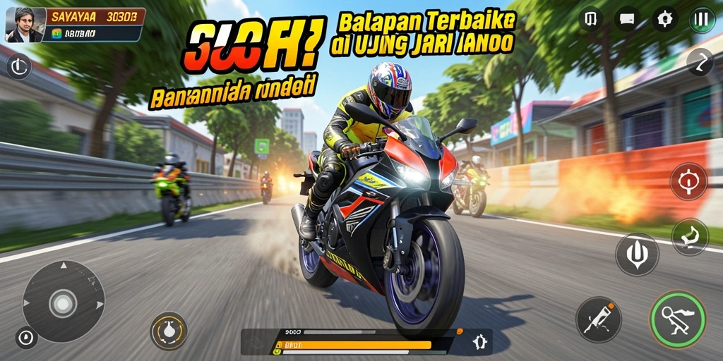 Screenshot utama SAVAYA303 yang menampilkan aksi balapan motor yang mendebarkan.