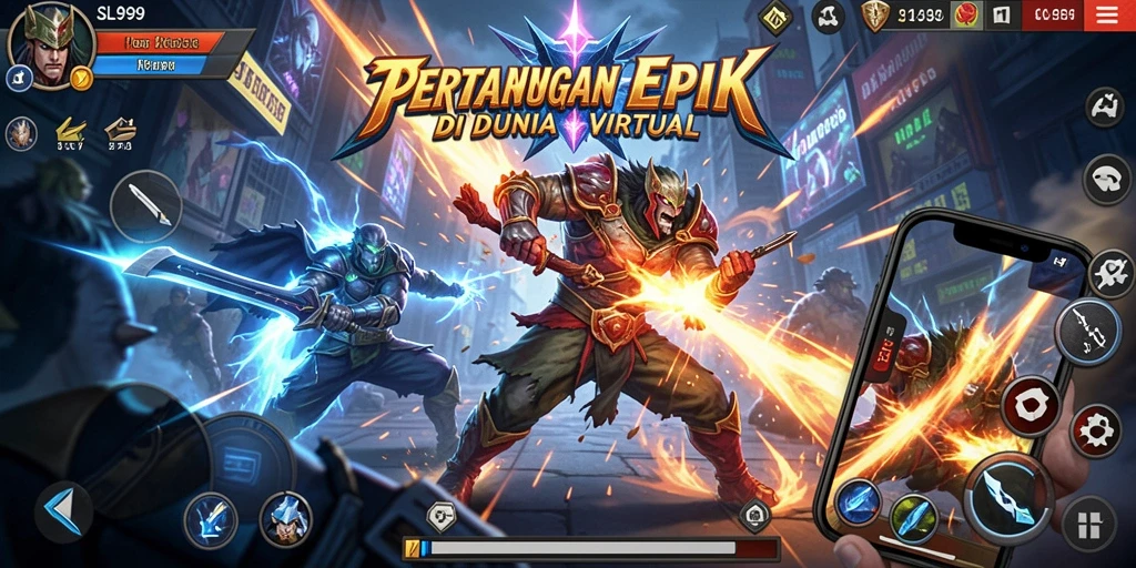 Tampilan action-packed dari gameplay pertarungan SL999 yang mendebarkan.