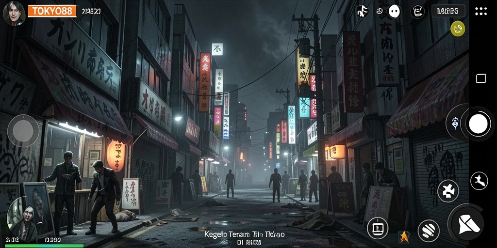 Screenshot gameplay TOKYO88 dengan suasana horor yang mencekam.